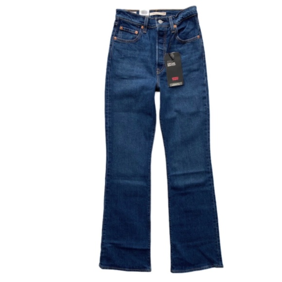 Levi's Levis Womens Nwt Button Fly Ribcage Bootcut Denim Turn Up Jeans 369340001 - Picture 1 of 5